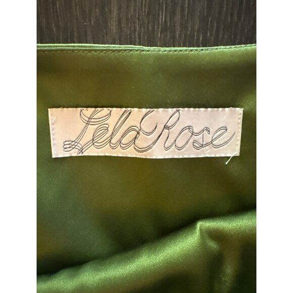 Lela Rose Green Silk Sleeveless Dress W/Decorative Straps Scalloped Hem Size 10 - Picture 3 of 10